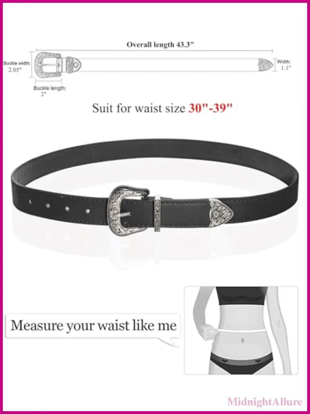 Vintage PU Leather Belt with Hollow Out Flower Buckle